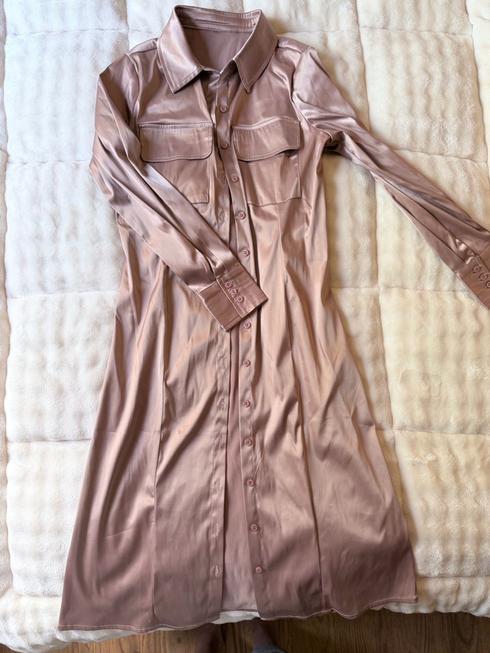 Satin Button-Down Midi Dress in Dusty Rose
